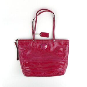 Coach Signature Stitched Berry Patent Leather Shoulder Bag F15142